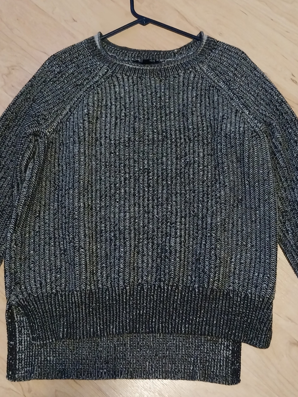 Ellen Tracy Womens Marled Crewneck Oversized  Sweater - Black and Gray